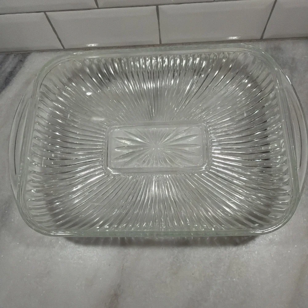 Vtg Oven-proof Ribbed Casserole Dish Rectangle 14x8